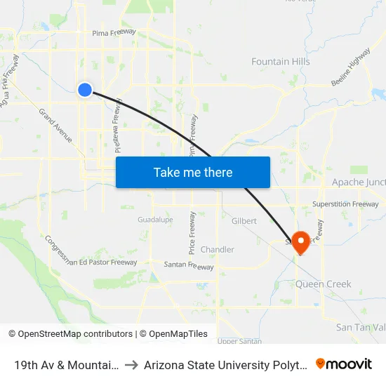19th Av & Mountain View Rd to Arizona State University Polytechnic campus map