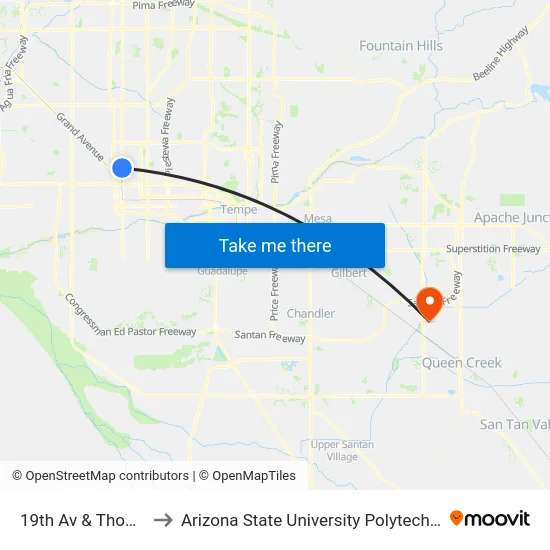19th Av & Thomas Rd to Arizona State University Polytechnic campus map