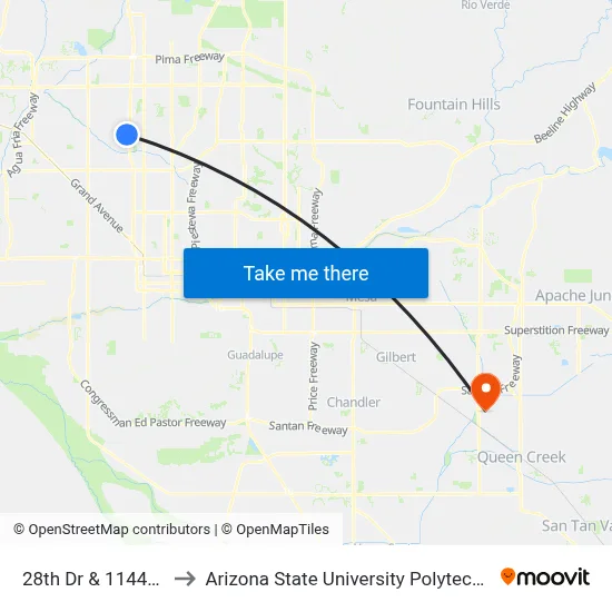 28th Dr & 11444 North to Arizona State University Polytechnic campus map