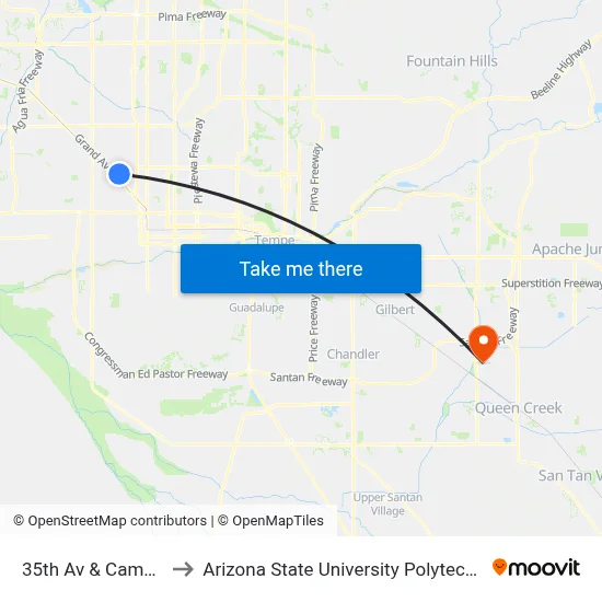35th Av & Campbell Av to Arizona State University Polytechnic campus map