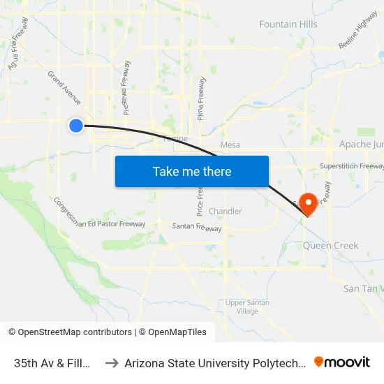 35th Av & Fillmore St to Arizona State University Polytechnic campus map