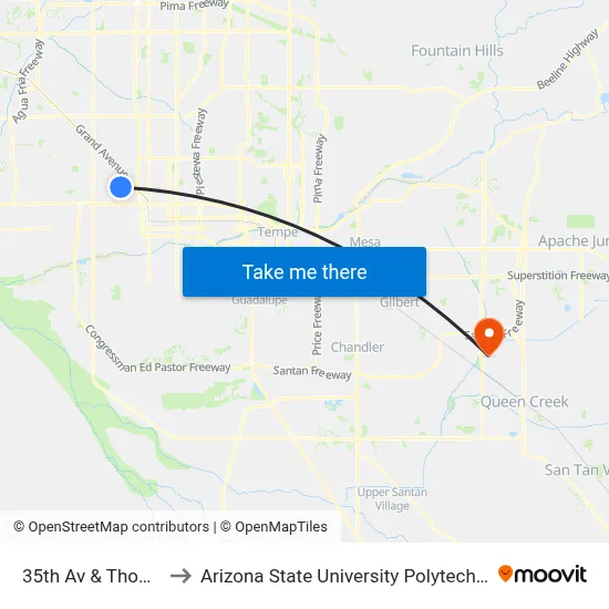 35th Av & Thomas Rd to Arizona State University Polytechnic campus map