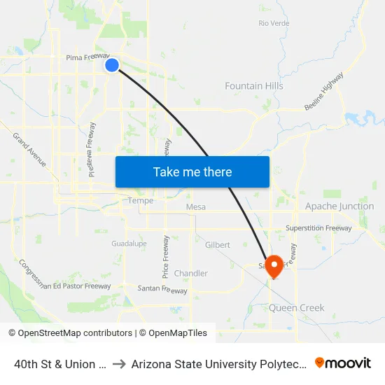 40th St & Union Hills Dr to Arizona State University Polytechnic campus map