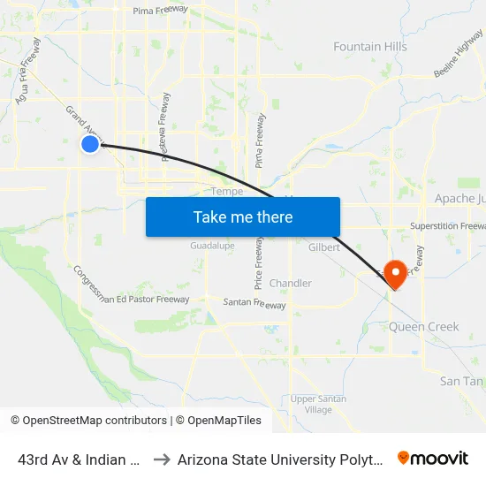 43rd Av & Indian School Rd to Arizona State University Polytechnic campus map