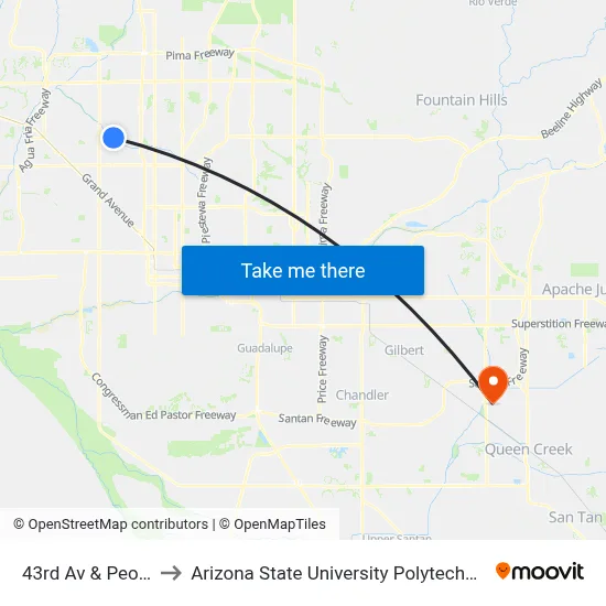 43rd Av & Peoria Av to Arizona State University Polytechnic campus map