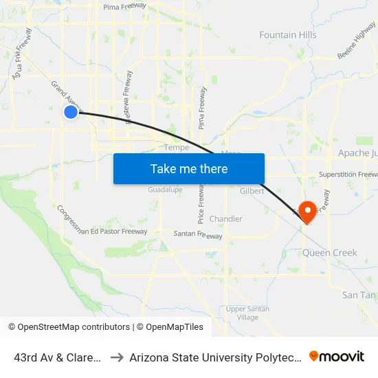 43rd Av & Clarendon Av to Arizona State University Polytechnic campus map