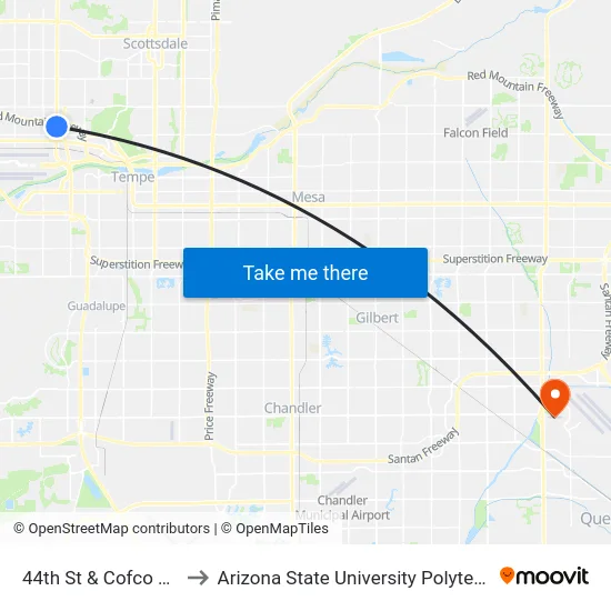 44th St & Cofco Center St to Arizona State University Polytechnic campus map