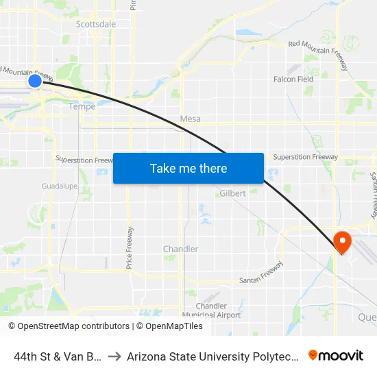 44th St & Van Buren St to Arizona State University Polytechnic campus map