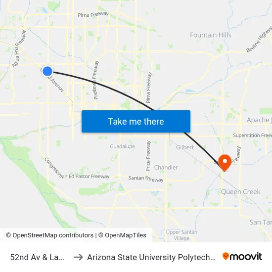 52nd Av & Lamar Rd to Arizona State University Polytechnic campus map
