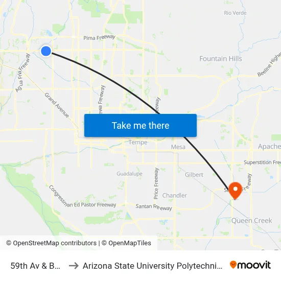 59th Av & Bell Rd to Arizona State University Polytechnic campus map