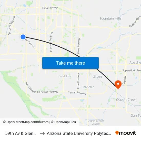 59th Av & Glendale Av to Arizona State University Polytechnic campus map