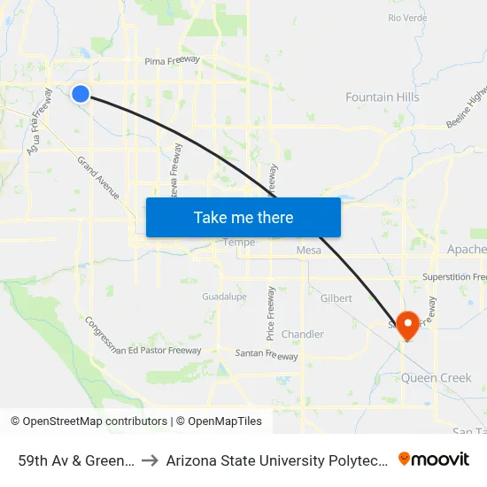 59th Av & Greenway Rd to Arizona State University Polytechnic campus map