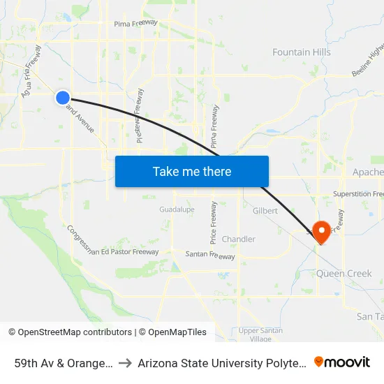 59th Av & Orangewood Av to Arizona State University Polytechnic campus map