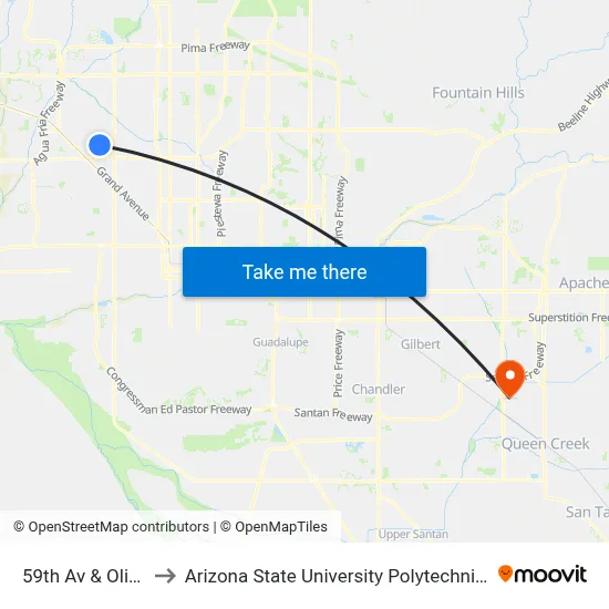 59th Av & Olive Av to Arizona State University Polytechnic campus map