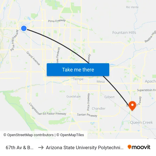 67th Av & Bell Rd to Arizona State University Polytechnic campus map
