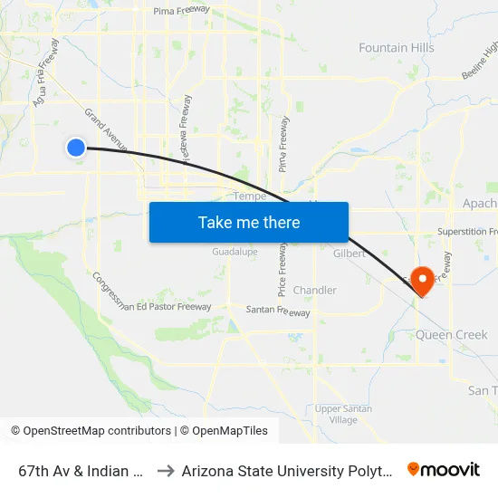 67th Av & Indian School Rd to Arizona State University Polytechnic campus map