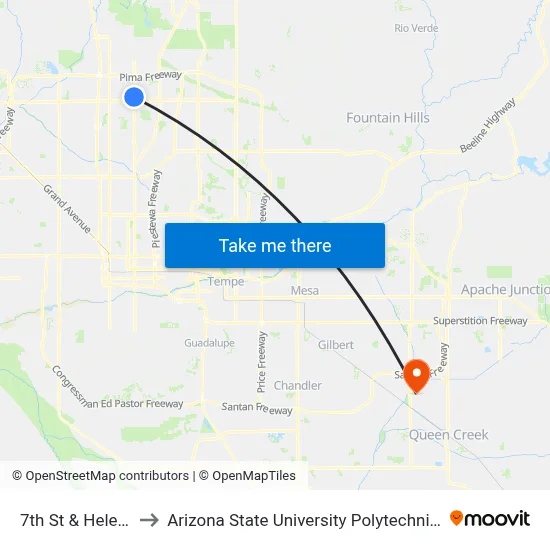 7th St & Helena Dr to Arizona State University Polytechnic campus map