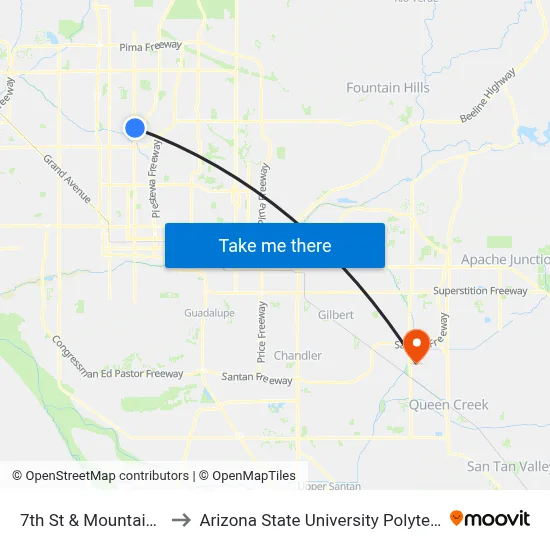 7th St & Mountain View Rd to Arizona State University Polytechnic campus map
