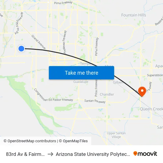 83rd Av & Fairmount Av to Arizona State University Polytechnic campus map