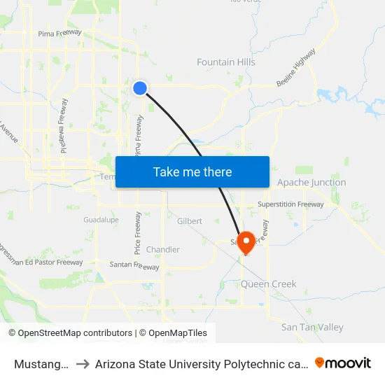 Mustang Tc to Arizona State University Polytechnic campus map