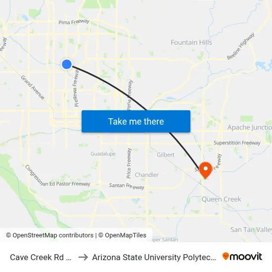 Cave Creek Rd & 8th St to Arizona State University Polytechnic campus map