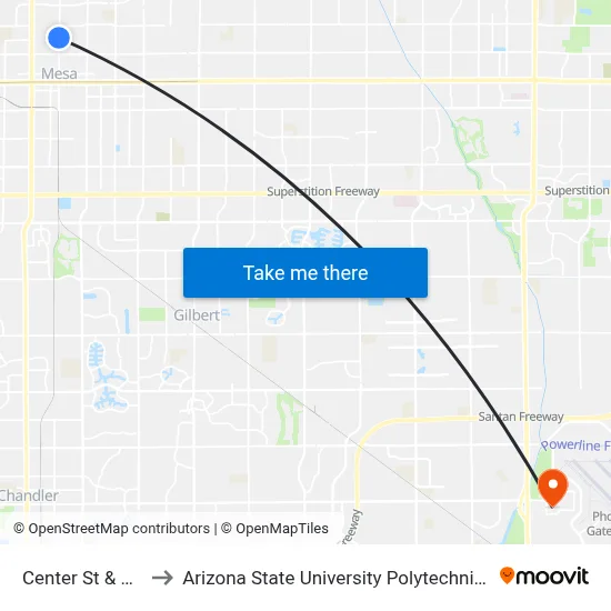 Center St & 6th Pl to Arizona State University Polytechnic campus map