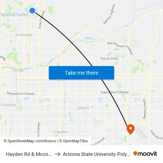 Hayden Rd & Mccormick Pkwy to Arizona State University Polytechnic campus map