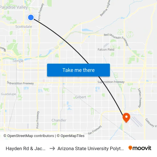 Hayden Rd & Jackrabbit Rd to Arizona State University Polytechnic campus map