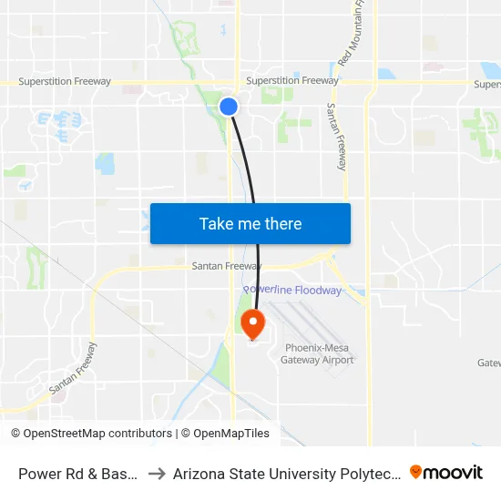 Power Rd & Baseline Rd to Arizona State University Polytechnic campus map