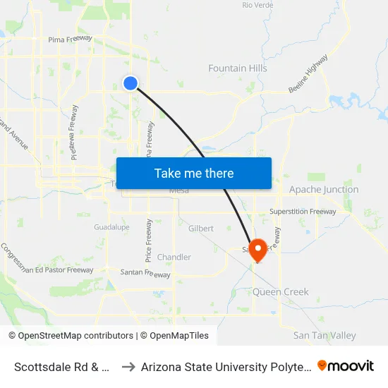 Scottsdale Rd & Cactus Rd to Arizona State University Polytechnic campus map