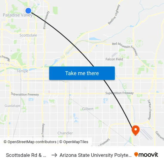 Scottsdale Rd & Cheney Dr to Arizona State University Polytechnic campus map