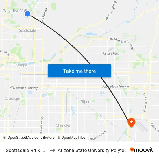 Scottsdale Rd & Lincoln Dr to Arizona State University Polytechnic campus map