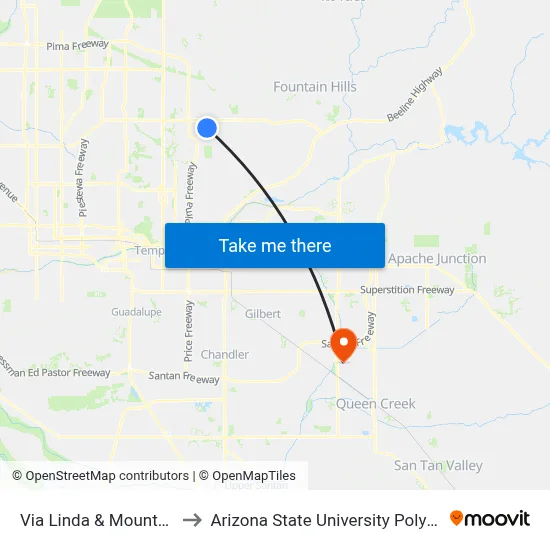 Via Linda & Mountain View Rd to Arizona State University Polytechnic campus map