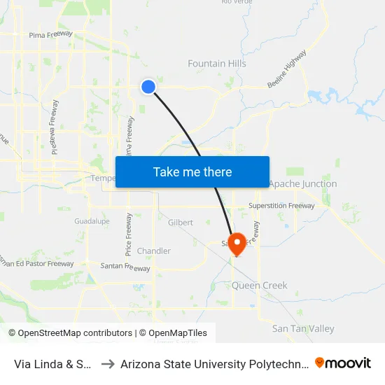 Via Linda & Shea Bl to Arizona State University Polytechnic campus map