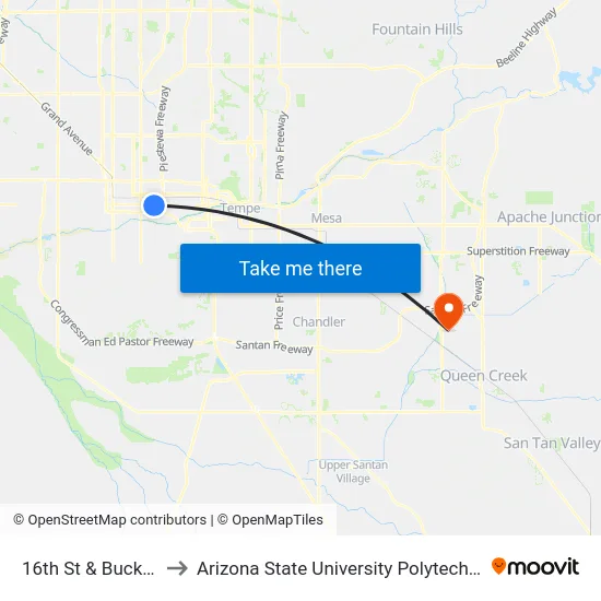 16th St & Buckeye Rd to Arizona State University Polytechnic campus map