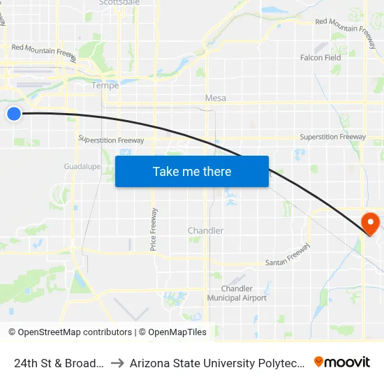24th St & Broadway Rd to Arizona State University Polytechnic campus map