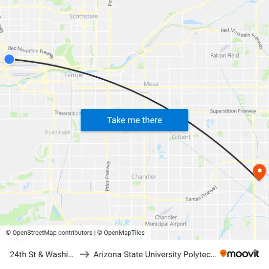 24th St & Washington St to Arizona State University Polytechnic campus map