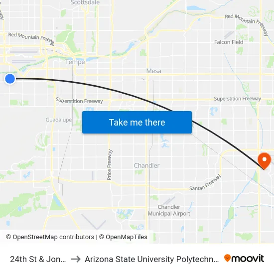 24th St & Jones Av to Arizona State University Polytechnic campus map
