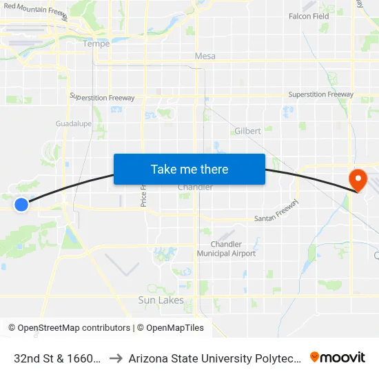 32nd St & 16602 South to Arizona State University Polytechnic campus map
