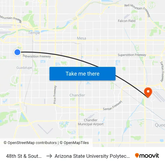 48th St & Southern Av to Arizona State University Polytechnic campus map