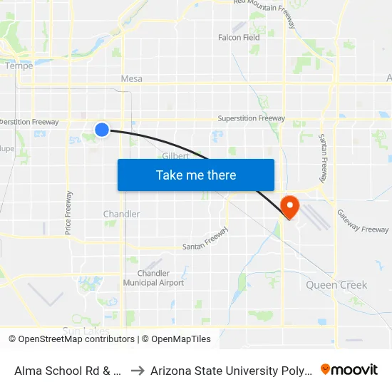 Alma School Rd & Baseline Rd to Arizona State University Polytechnic campus map