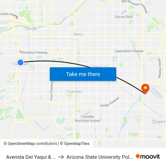 Avenida Del Yaqui & Calle Mexico to Arizona State University Polytechnic campus map