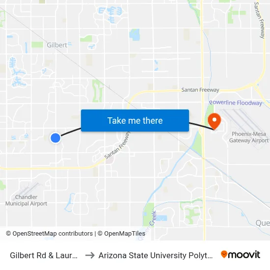 Gilbert Rd & Laurelwood Dr to Arizona State University Polytechnic campus map