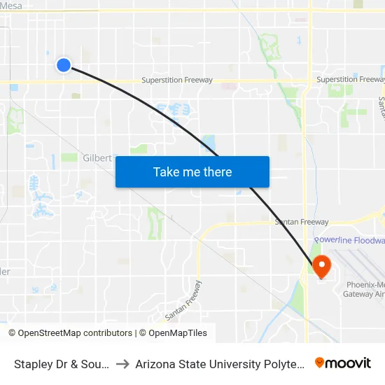 Stapley Dr & Southern Av to Arizona State University Polytechnic campus map