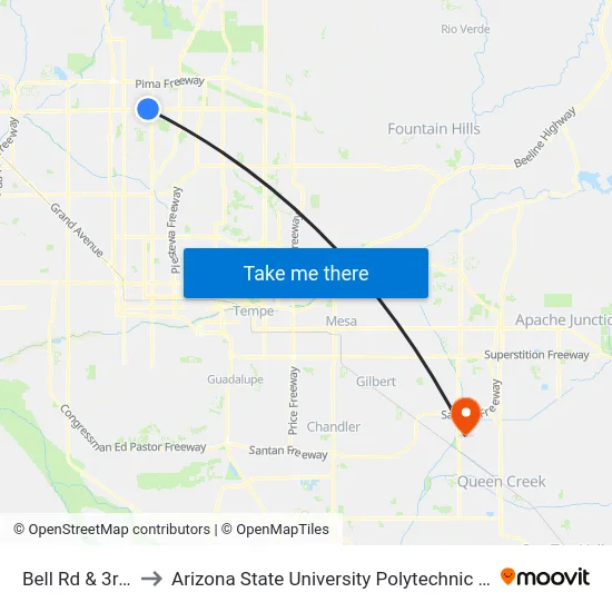 Bell Rd & 3rd St to Arizona State University Polytechnic campus map