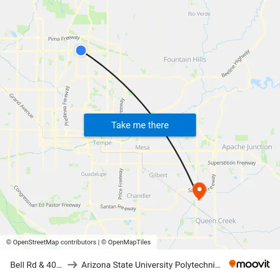 Bell Rd & 40th St to Arizona State University Polytechnic campus map