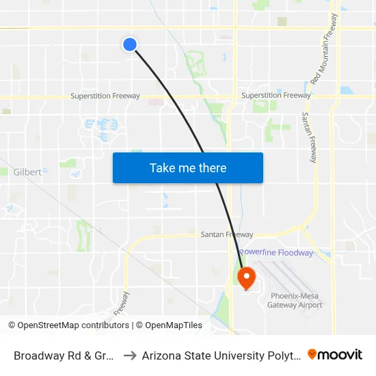 Broadway Rd & Greenfield Rd to Arizona State University Polytechnic campus map