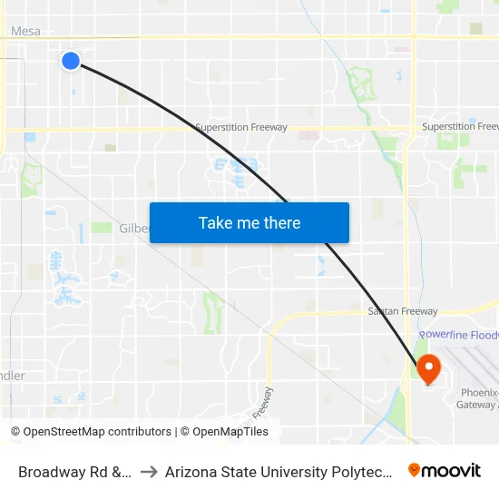 Broadway Rd & Horne to Arizona State University Polytechnic campus map