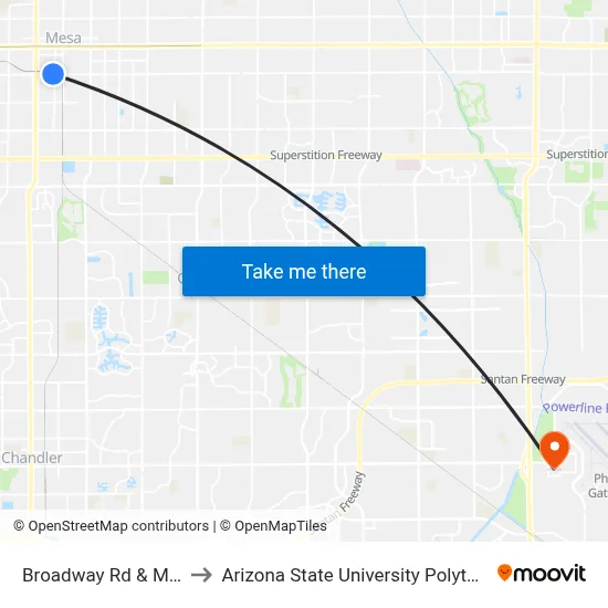 Broadway Rd & Macdonald to Arizona State University Polytechnic campus map