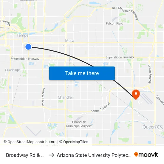 Broadway Rd & Rural Rd to Arizona State University Polytechnic campus map